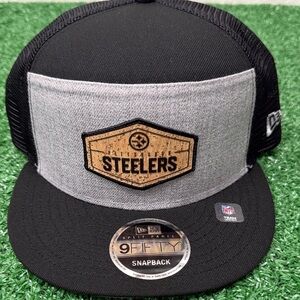 New Era Black and Gray Steelers Cork Logo Snapback Hat NWT